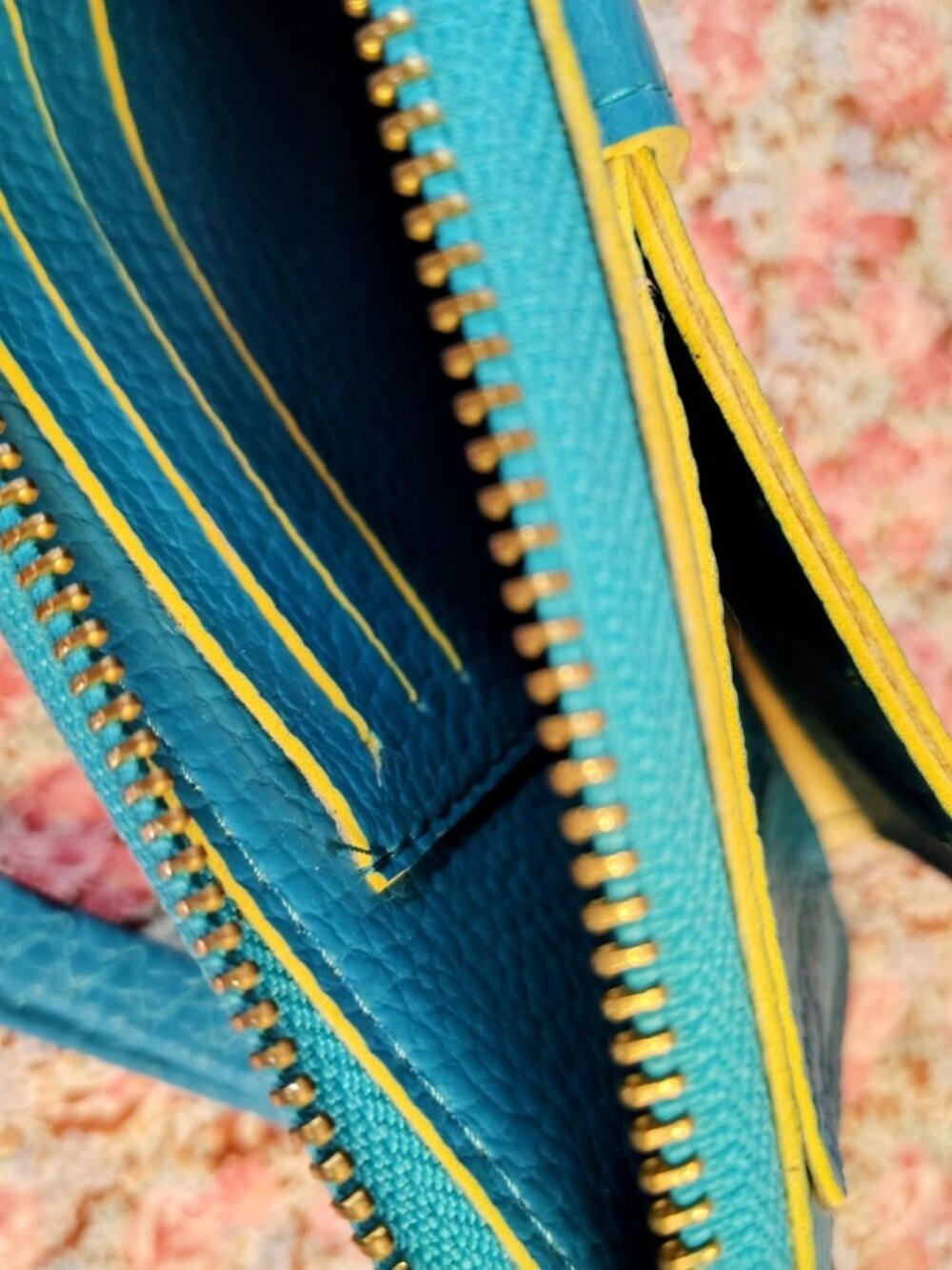 NWOT Turquoise Yellow Faux Pebbled Leather Wallet - Picture 7 of 12